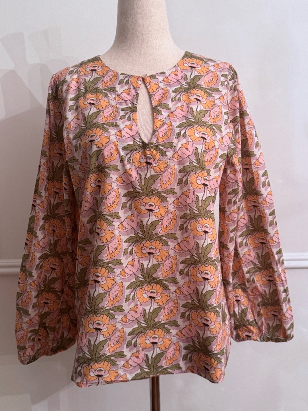J.Crew Made with Liberty Fabric Floral Keyhole Blouse Bishop Sleeve Sz S